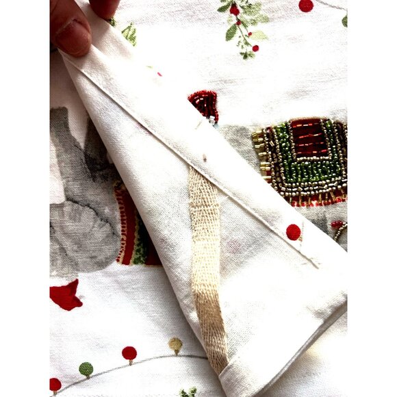 CHRISTMAS ELEPHANT Kitchen Towel Set of 2 Embroidered BEADED Detailed 20" x 28 - Picture 4 of 10